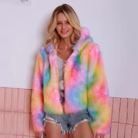 winter warm fluffy faux fur coat colorful hoodies casual outwear fake fur jacket thicken fur overcoat pocket female clothes