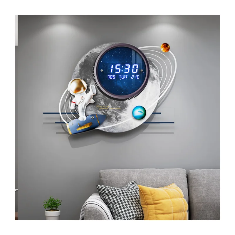 

3d Acrylic Mirror Wall Sticker Clock Earth Astronaut Digital Wall Clock Big Led Time Calendar Mute Geometric Clocks Dijital Saat
