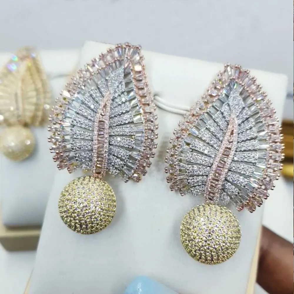 

GODKI Luxury Waterdrop Flower Earrings Full Mirco Paved Cubic Zircon Naija Dubai Wedding Earring Fashion High End Jewelry