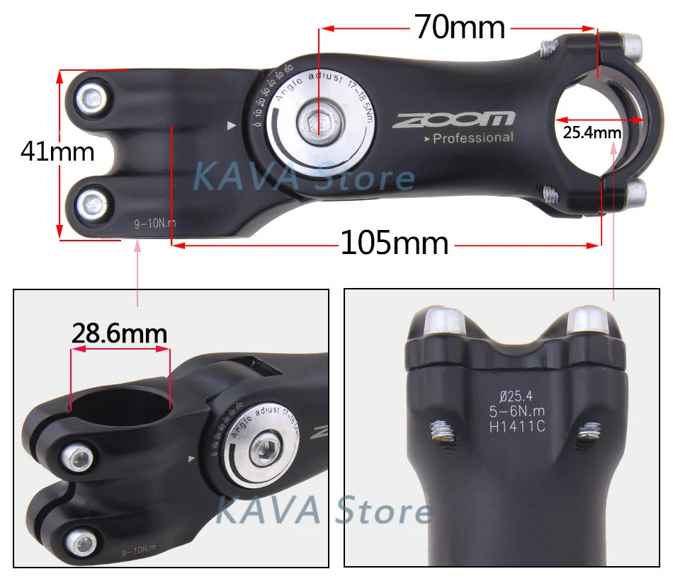 ZOOM H1411C регулируемое увеличение высоты руля велосипеда стояк 25,4 мм руля горного велосипеда алюминиевый сплав части велосипеда MTB руля