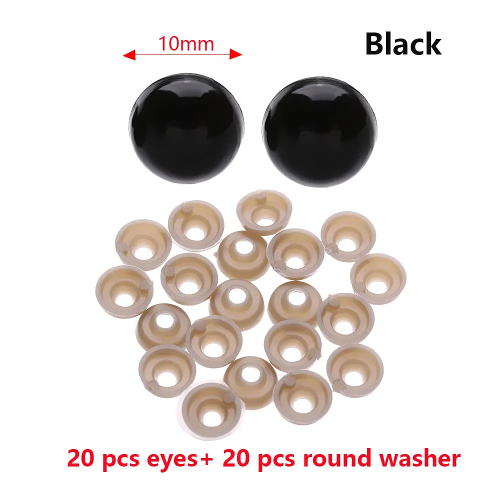 10mm 20 шт./пар 8/10/мм 7 цветов круглые пластиковые куклы безопасные глаза медведь животные блестящие аксессуары для глаз куклы части игрушки с шайбой - Цвет: 10mm