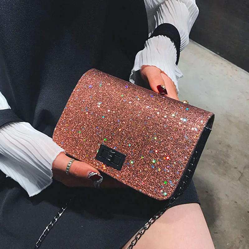 Хит продаж 1 шт. женская сумка через плечо модная цепочка с блестками для