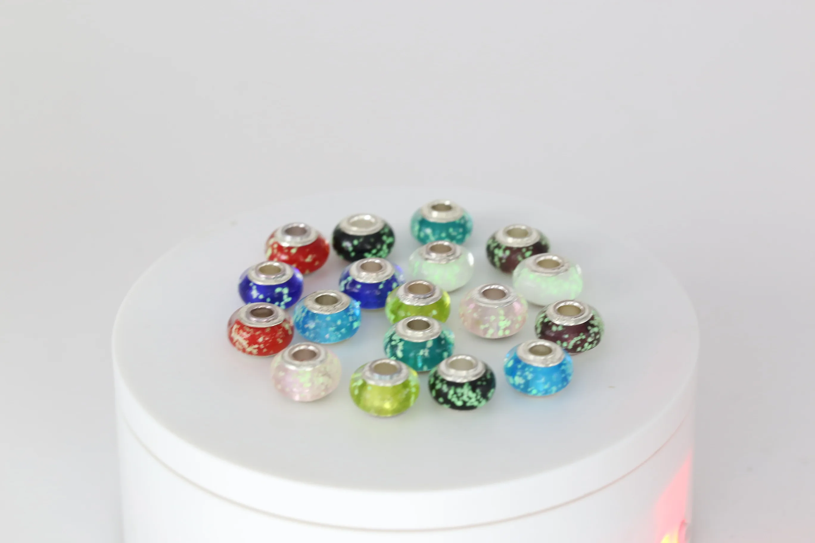 2Pcs/Lot 925 Fashion Silver Edge Color Glass Fluorescent Beads Fit Original Pandora Charms Bracelets Bangles Beaded Jewelry Gift