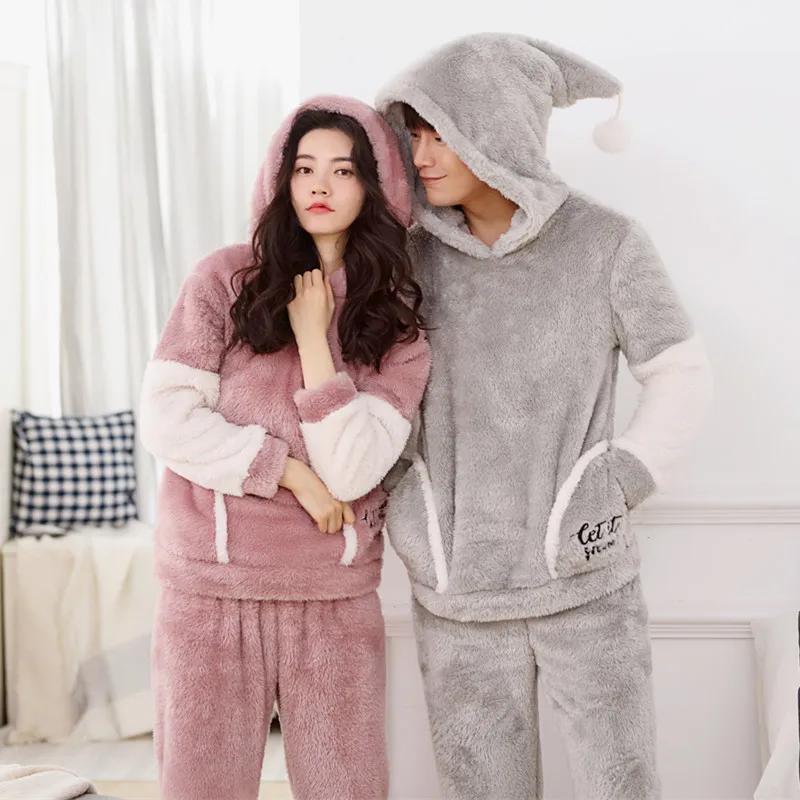 Мужской пижамный комплект с буквенным принтом теплая Фланелевая пижама женские