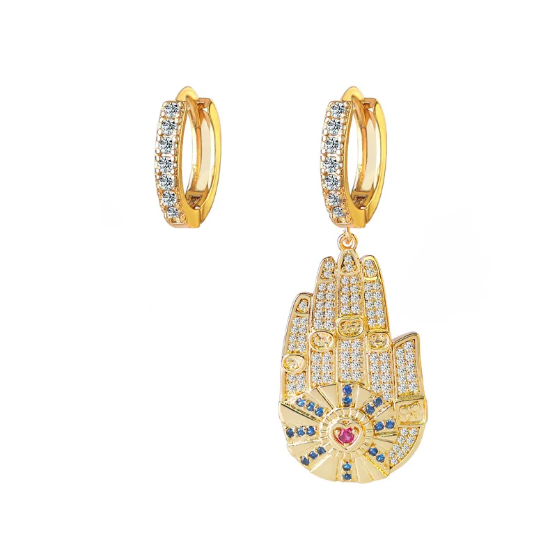 925 стерлингового серебра Асимметричный желтый золотой цвет Хамса рука