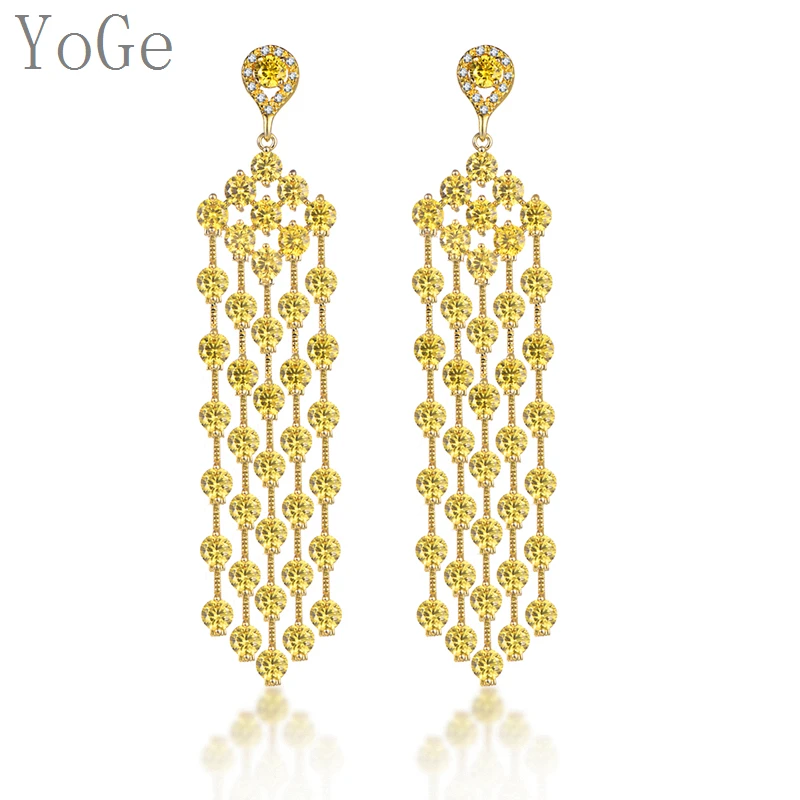 YoGe Wedding&ampParty Jewelry E0365 fashion AAA CZ shinning round stones long drop tassel earrings | Украшения и аксессуары