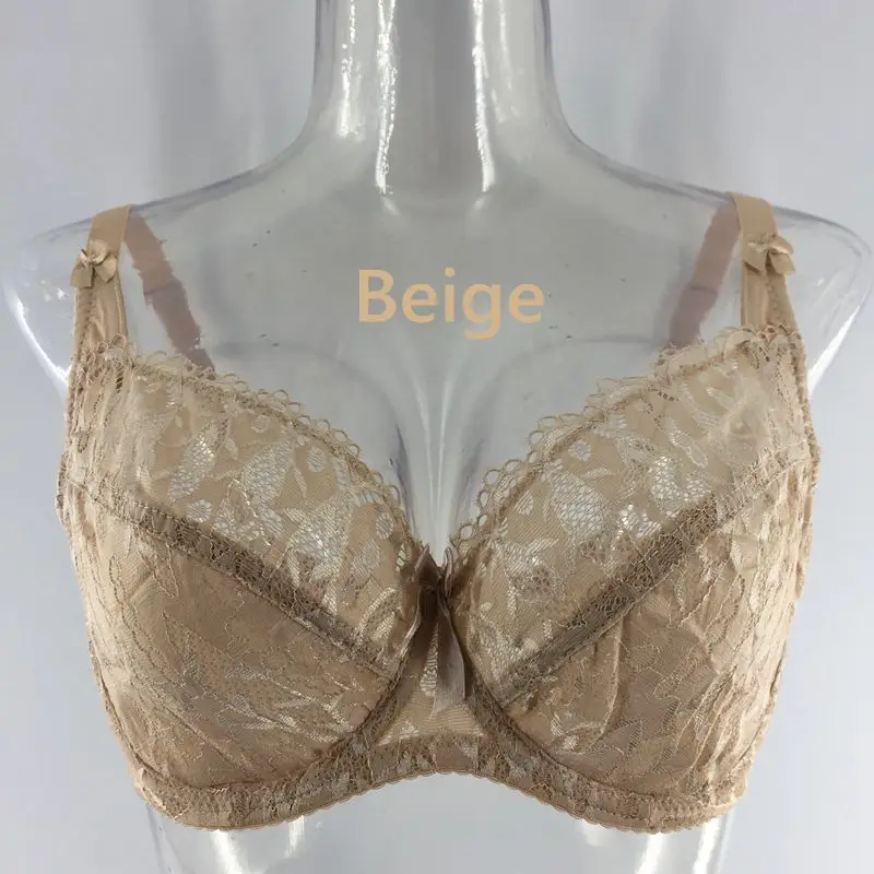 Beige PariFairy кружевной перспективный бюстгальтер женское сексуальное белье на косточках с цветочной вышивкой без косточек размера плюс C D E 75 80 85 90 95 100 - Цвет: Beige