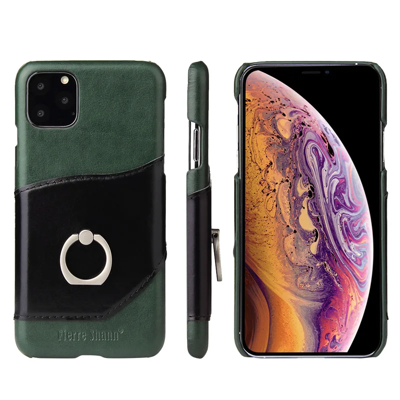 Натуральная телячья кожа чехол для iPhone 11 Pro Max кольцо пальцевый держатель задняя крышка оболочка