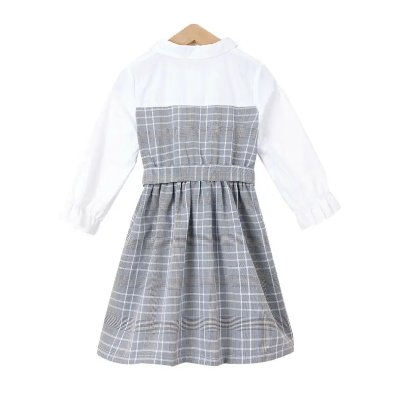 

Kids Girls Long Sleeve Splicing Dress Plaid Party Wedding Casual Loose Dresses