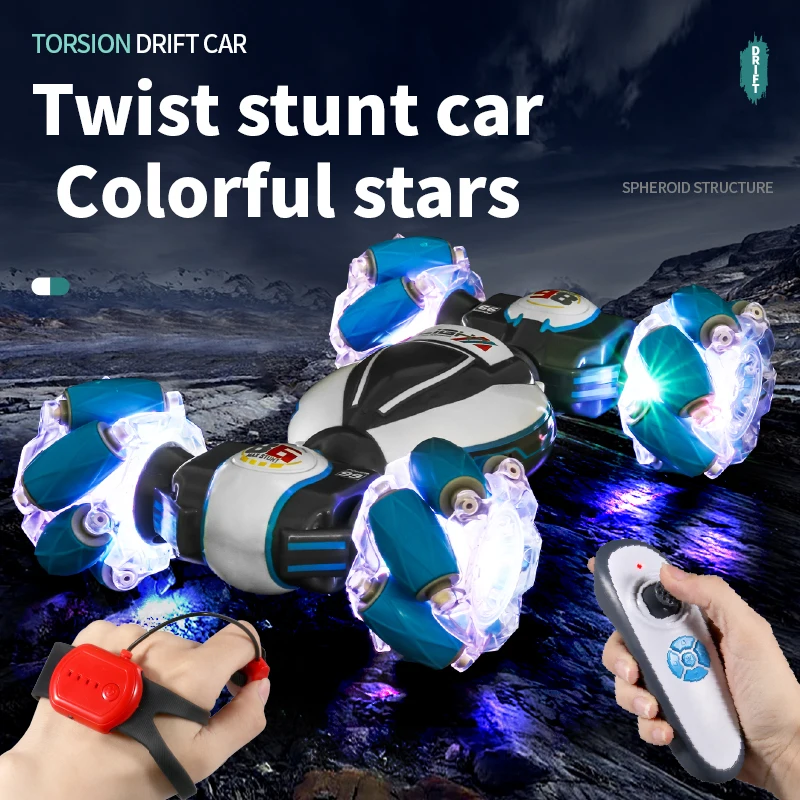 

4WD RC CAR Radio Gesture Induction 2.4G Remote Control Toy Light Music LED Drift Gear Model Twist Stunt Charger Boy Child Gift