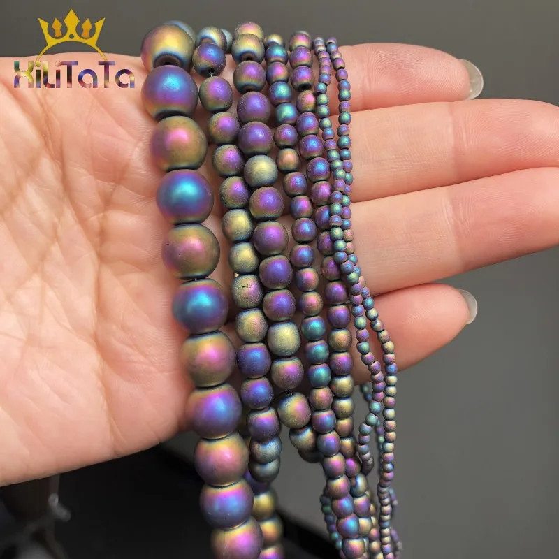 Dull Polish Matte Natural Hematite Stone Beads Multicolor Round Loose For Jewelry Making DIY Charm Bracelet Necklace 15'' |