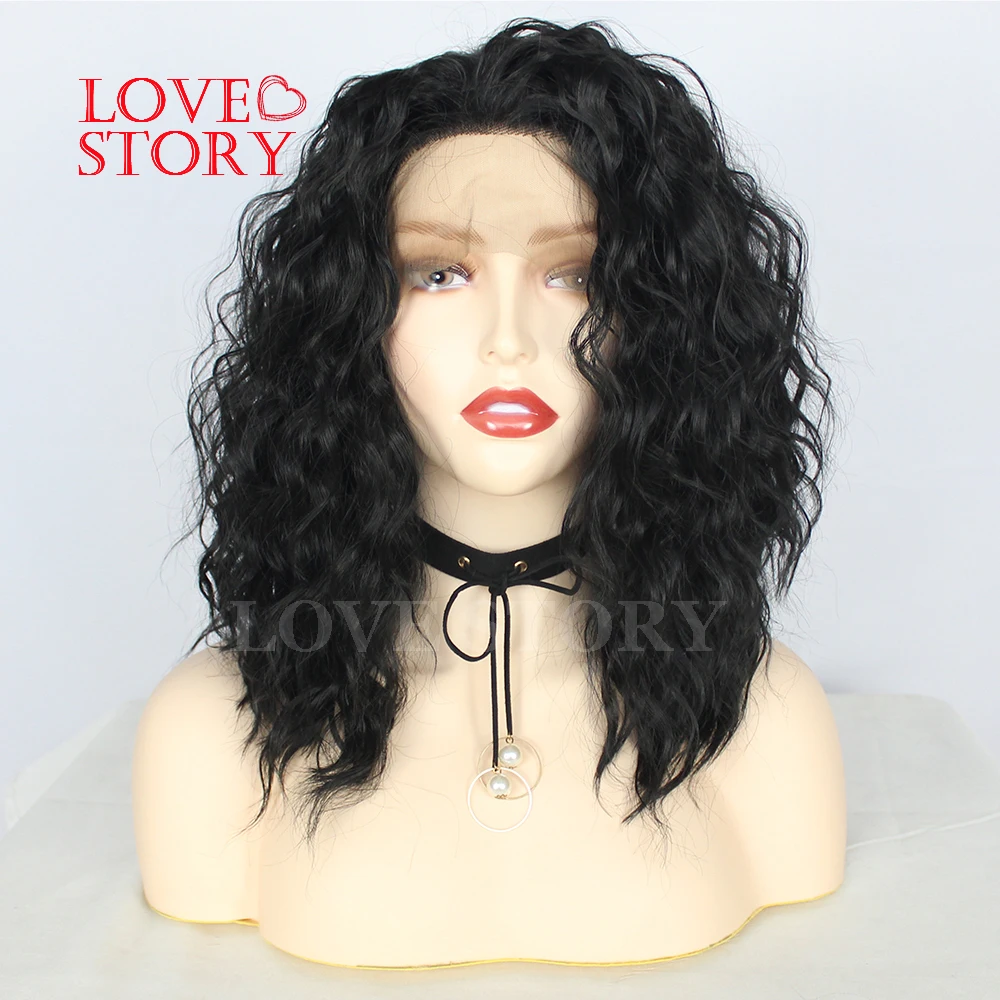 Парики Lovestory короткие Bob бесклеевые синтетические черные кудрявые термостойкие
