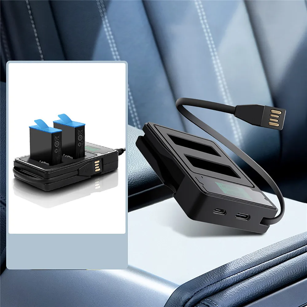 

Professional Dual Port Slot Battery Charger for GoPro 9 Action Camera LCD Display Battery Charging Hub Charger Dock Station