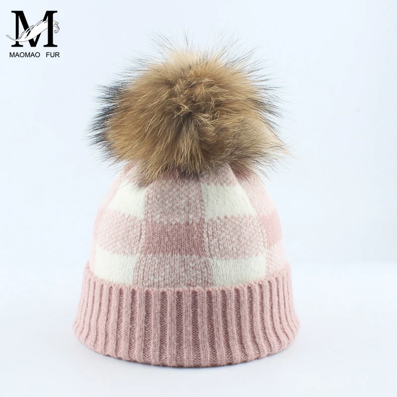 Casual Women's Hats Wool Knitted Female Beanies Autumn Winter Real Fur Pom Hat Brand New Thick Girls Skullies | Аксессуары для