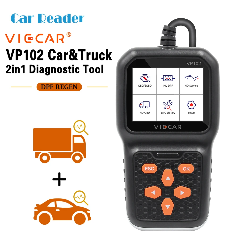 Диагностический прибор Viecar VP102 HD OBD/EOBD OBD2 считыватель кодов для грузовиков 12 В/24 В