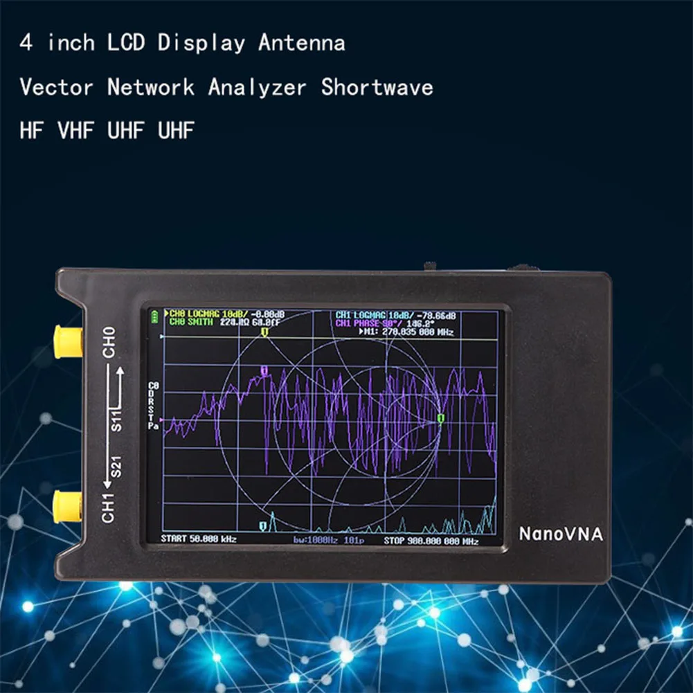 

4-дюймовый ЖК-дисплей Nano VNA, коротковолновый HF, VHF, UHF, Векторный сенсорный экран, антенна, анализатор стоячих волн
