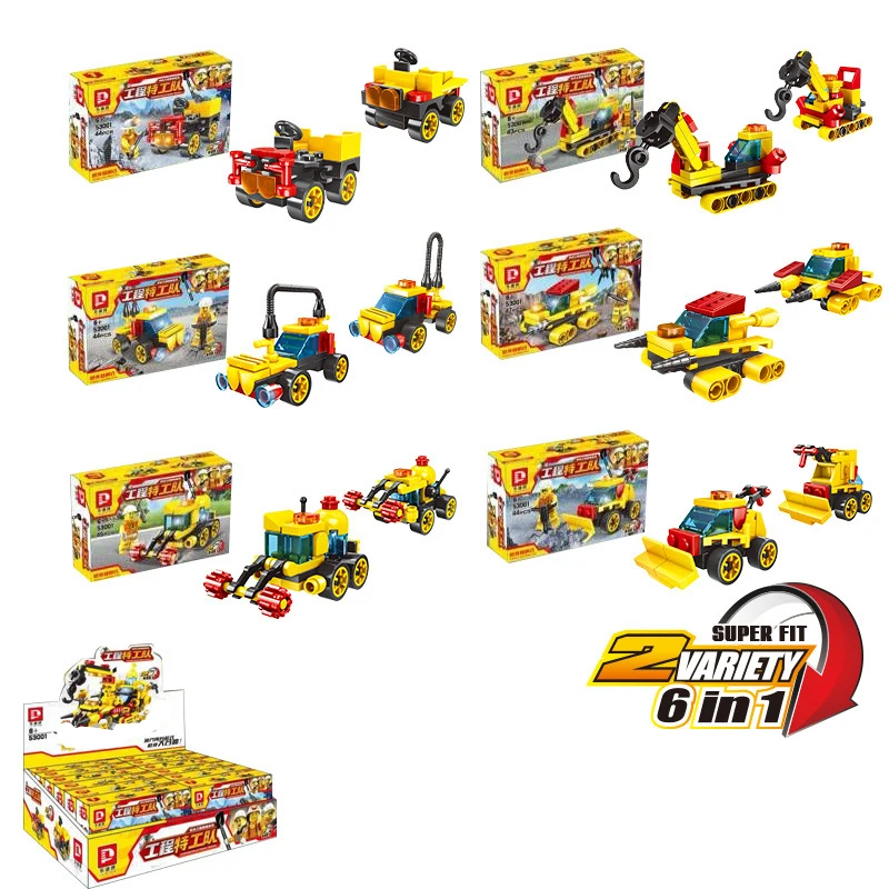 

6 IN 1 Mechanical Engineering Vehicle Building Blocks Boy Gifts Technic Crane Truck Model Kits Kids Bricks Toys