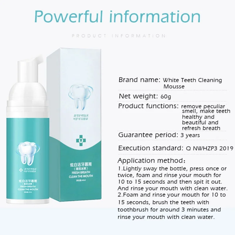 

Fresh Shining Tooth-Cleaning Mousse Toothpaste Teeth Whitening Oral Hygiene Removes Plaque Stains Bad Breath Fresh Toothpaste