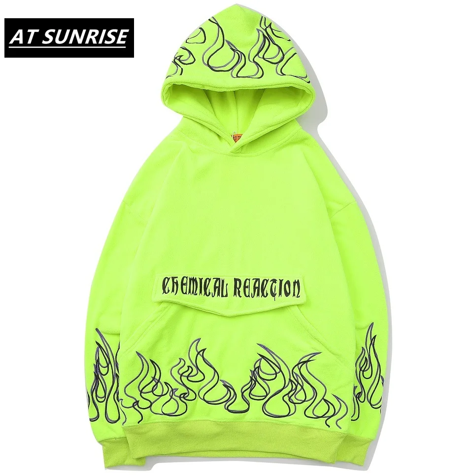 Худи с вышивкой пламени Мужской Повседневный пуловер в стиле хип хоп толстовки