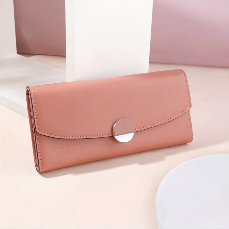

New Hasp Three Fold Clutch Wallet For Women Large Capacity Simple Long Coin Purse Female Phone Pocket Wallet Made Of Leather
