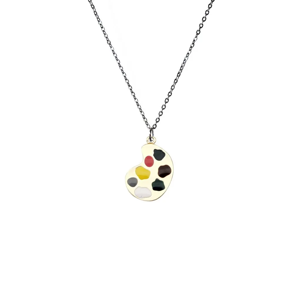 

Retro paint plate chain Korean fashion students creative simple cartoon palette alloy pendant goth punk men and women necklace