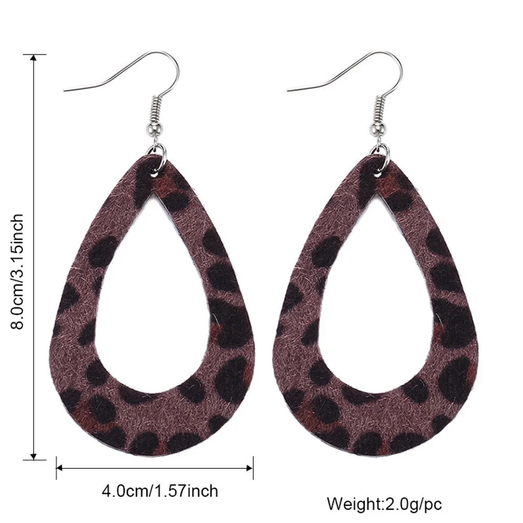 Кожаные серьги в форме листа полые капель ограненные с леопардовым принтом |