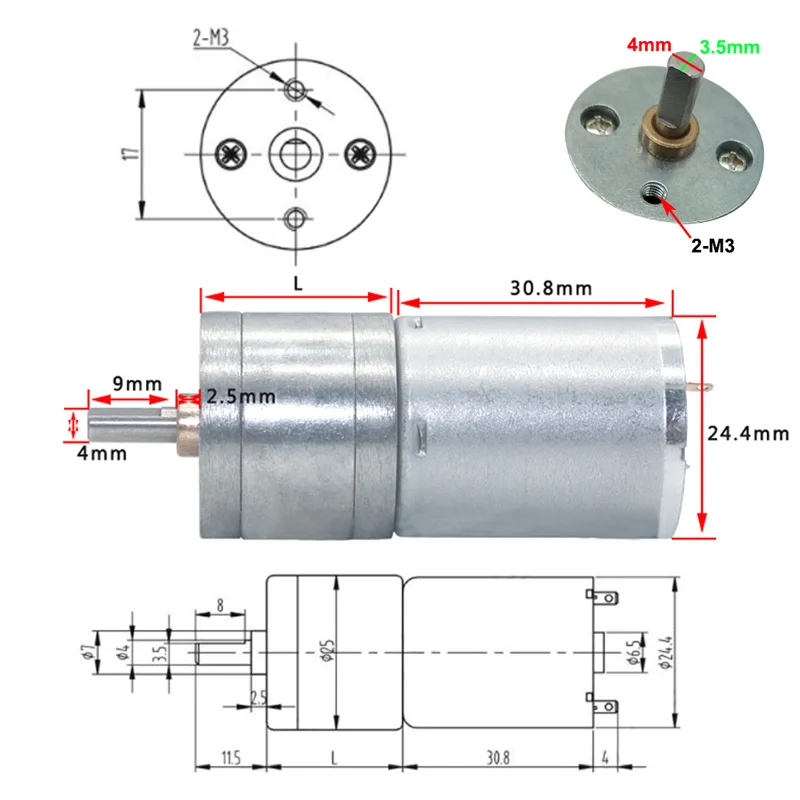 Мини редукторный двигатель постоянного тока 12 В 24 низкая скорость об./мин.