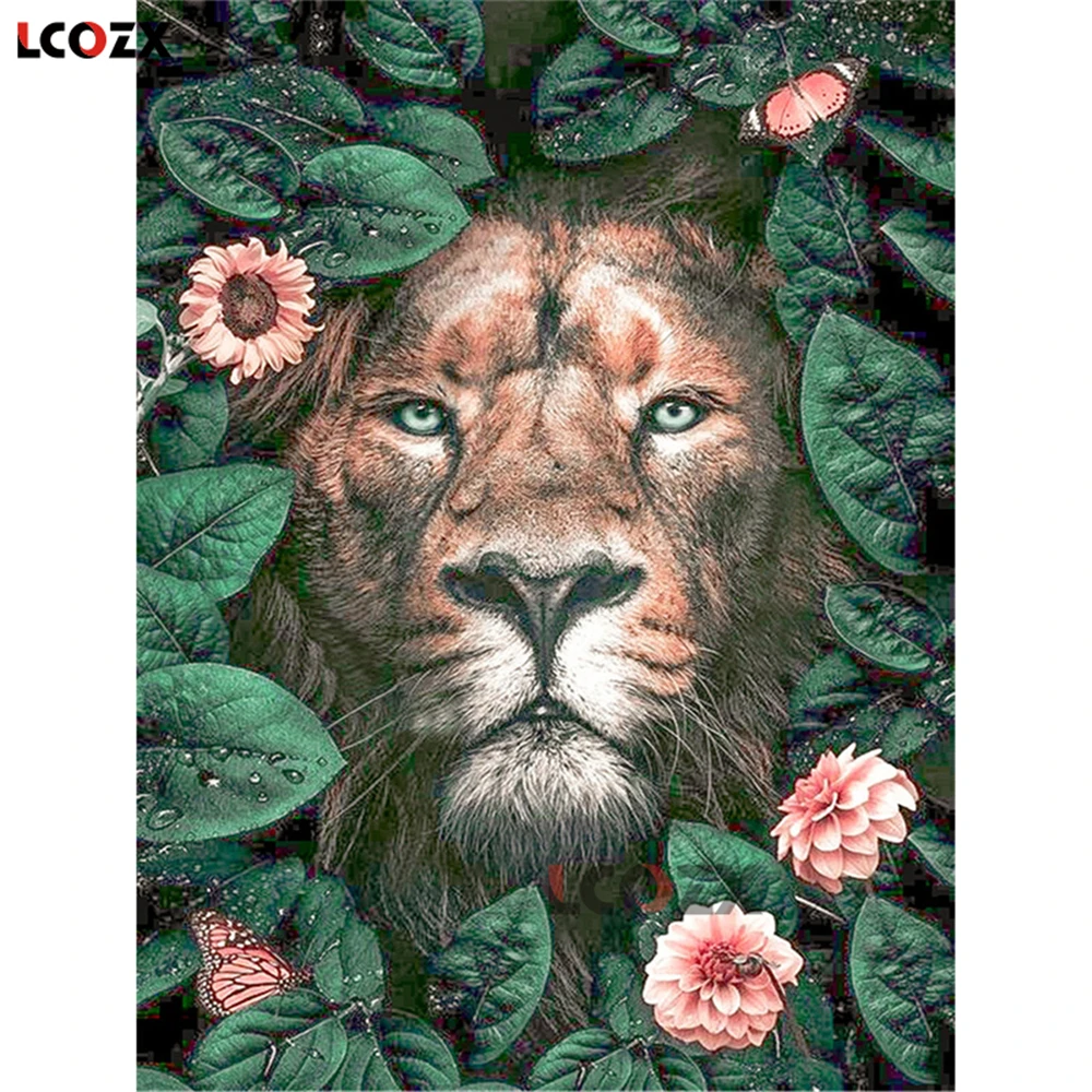 

Leopard Flower Animal Printed Water-Soluble Canvas 11CT Cross Stitch Set DIY Embroidery DMC Threads Needlework Different