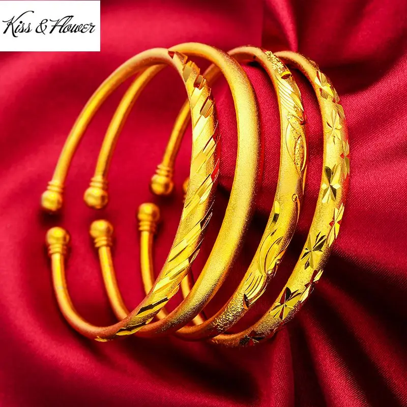 

KISS&FLOWER BR176 2022 Fine Jewelry Wholesale Fashion Woman Girl Birthday Wedding Gift Matte 24KT Gold Opening Bracelet Bangle