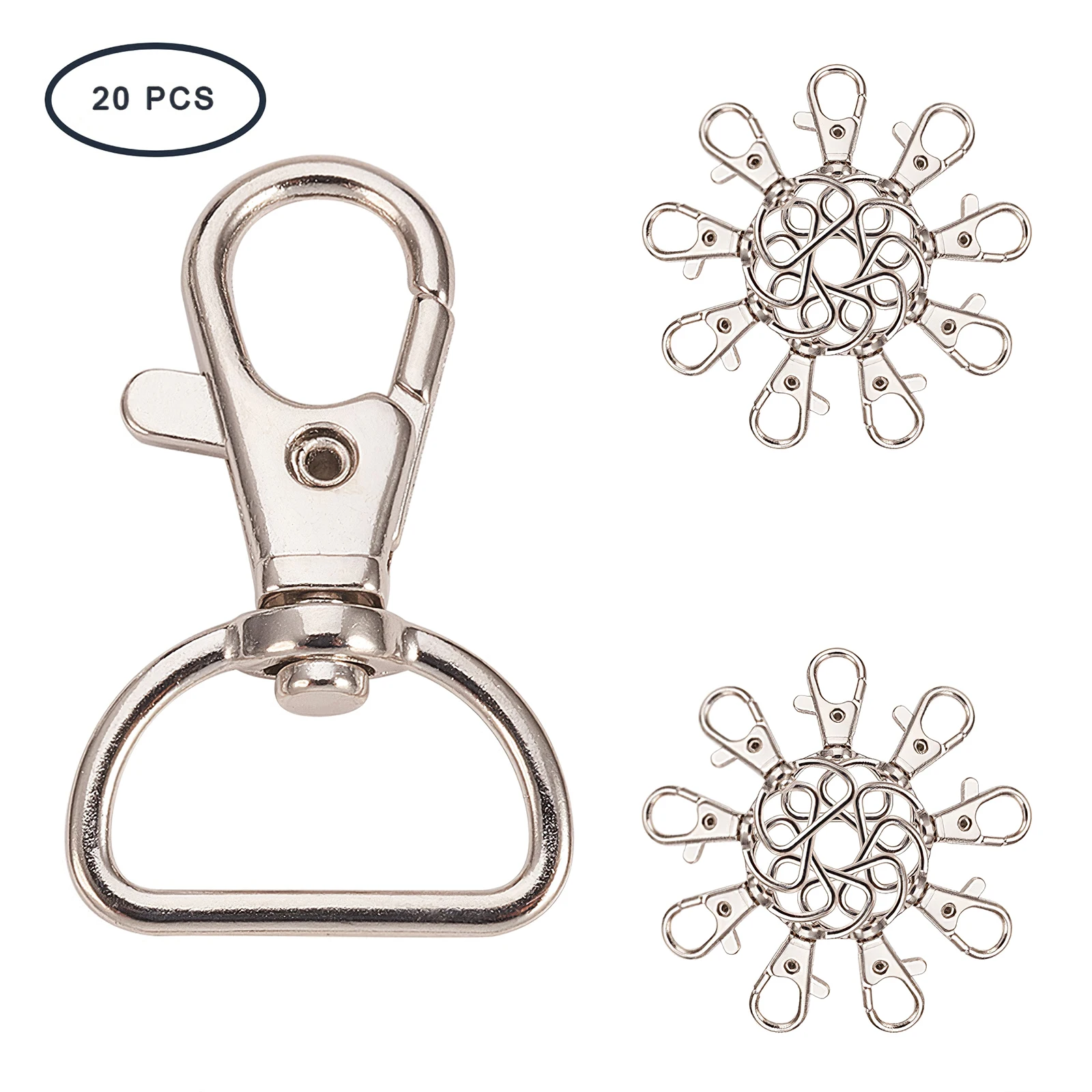 20pcs/Lot Silver Metal Key Chain Ring Swivel Lobster Clasp Clips Hooks Keychain Split DIY Craft Bag | Дом и сад