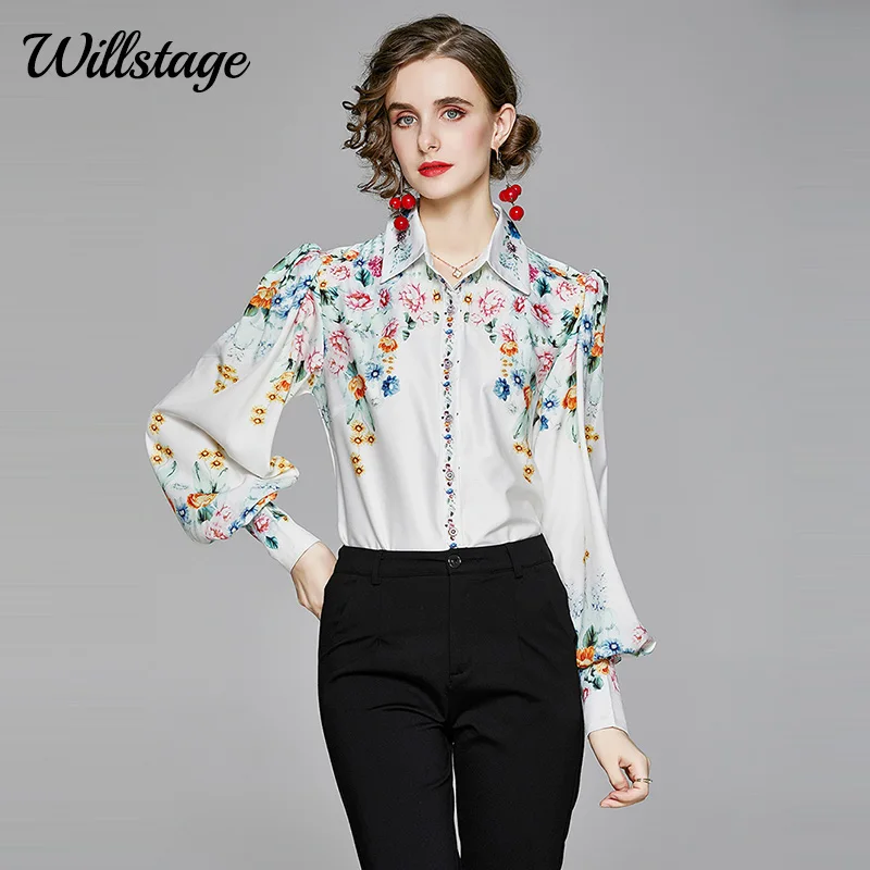 Willstage 2020 Осенняя женская рубашка с цветочным принтом Длинная блузка рукавами