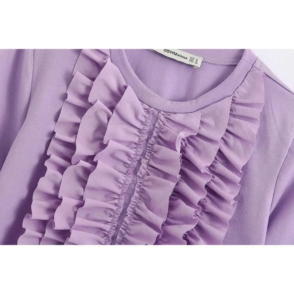 Стильная женская футболка лавандового цвета ZA Camisas Femininas базовая с коротким