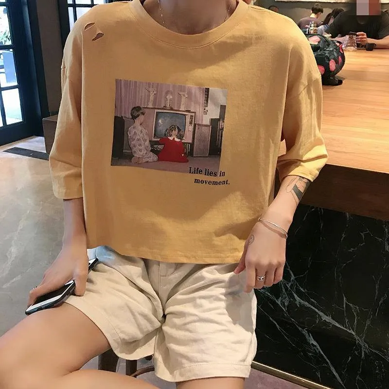 Футболка женская с коротким рукавом универсальная простая трендовая Милая