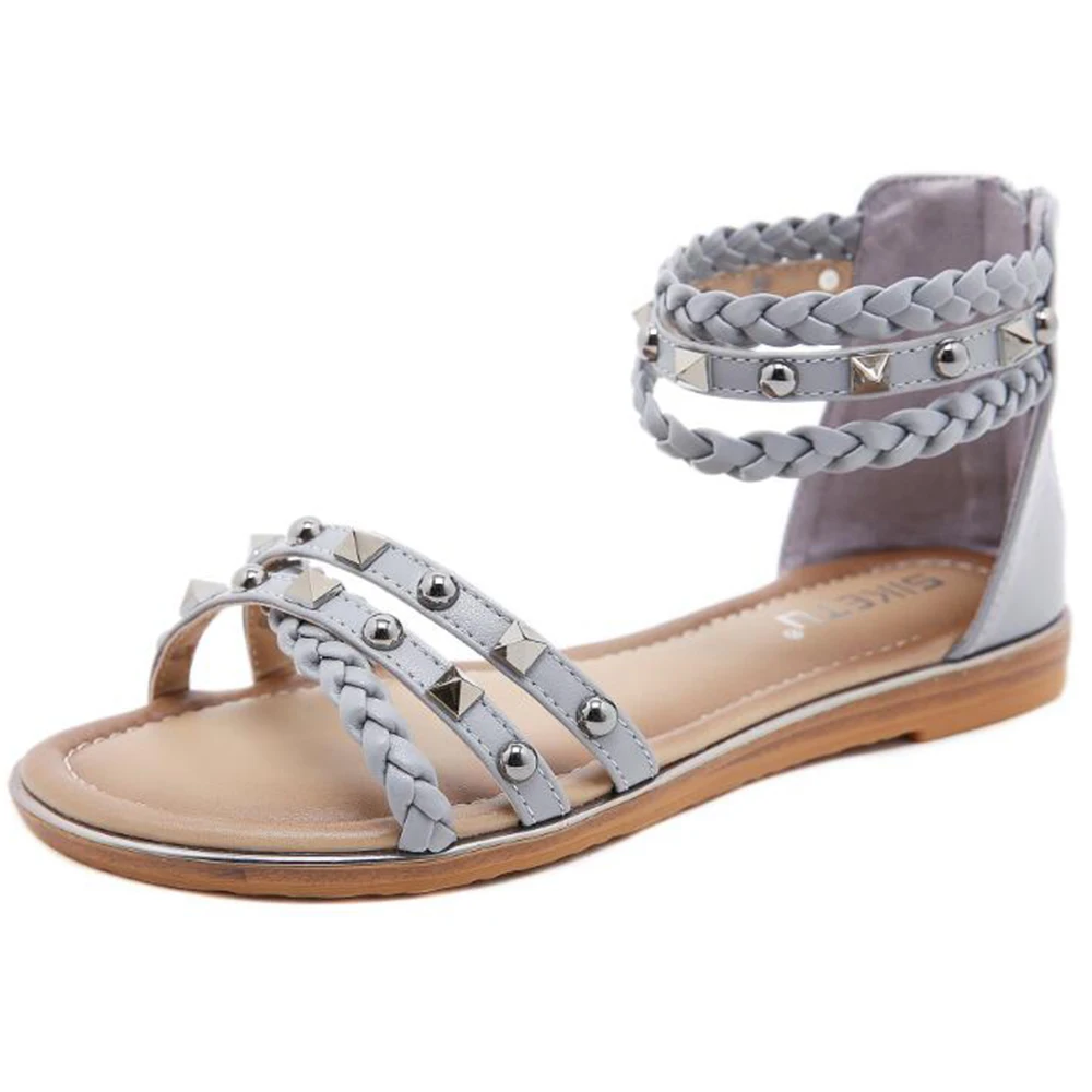 

Сандалии «Богемия»; Новинки для женщин большой Размеры женская обувь летние хлопковые тканые заклепки женские римские сандалии с перекрес...