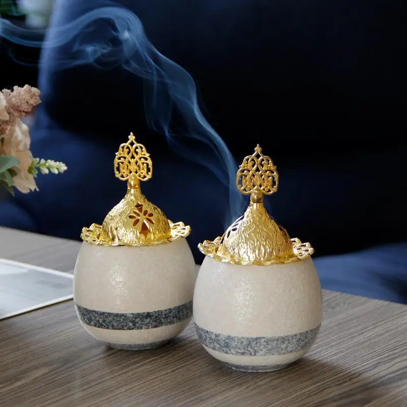 

Creative Marble Ceramic Incense Burners Modern Home Living Room Office Work Leisure Yoga Zinc Alloy Metal Art Incense Burners