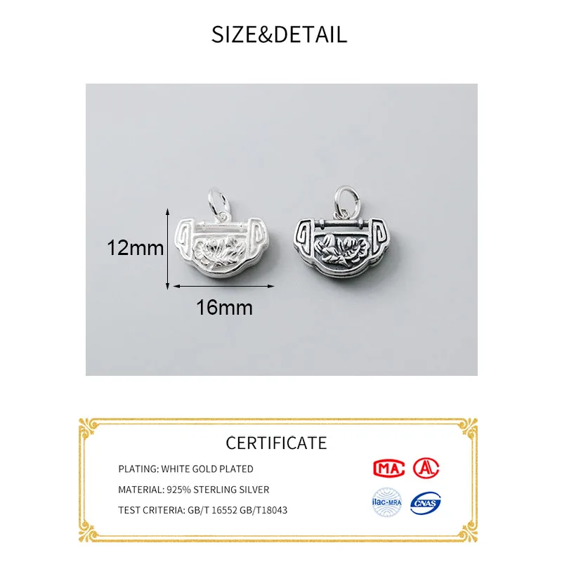 MEETSOFT Retro 925 Sterling Silver longevity lock Charms of DIY Handmade Jewelry Necklace Deocration Bracelet Accessories | Украшения и