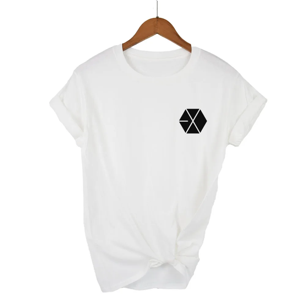 Летняя футболка с надписью EXO в стиле Харадзюку женская повседневная короткая BTS