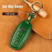 top layer leather car key case remote cover shell protection for audi a6l a7 a8 q8 e tron c8 d5 2019 2020 styling accessories