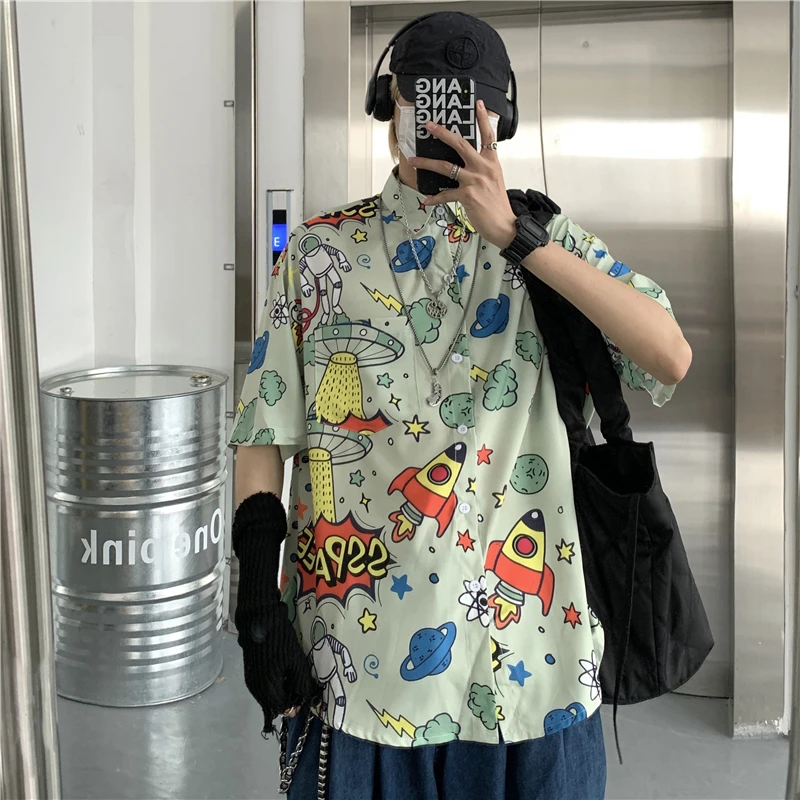 

Summer Short-Sleeved Women's Shirt Street Hip-Hop Short-Sleeved Shirt Trend HarajukuLoose Casual Hawaiian Shirt Men's Shirt