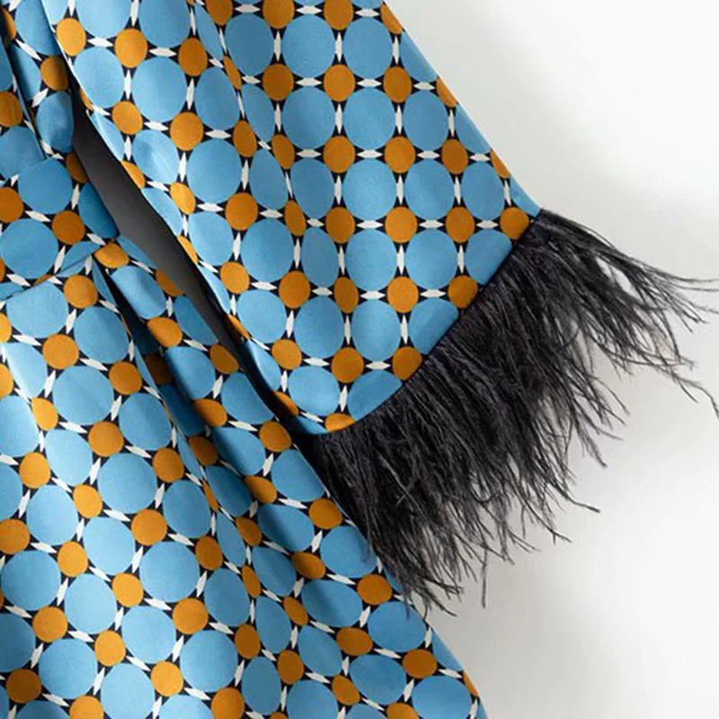 

SISPELL Patchwork Feather Women's Coat Print Dot Colorblock Lapel Collar Long Sleeve High Waist For Female Coats Fashion New