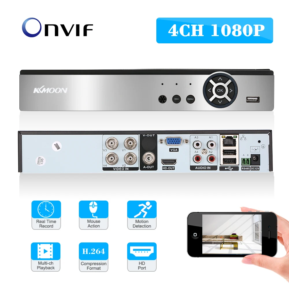 KKmoon 4CH DVR 1080P H.264 цифрового видео Регистраторы с P2P С телефонным пультом управления