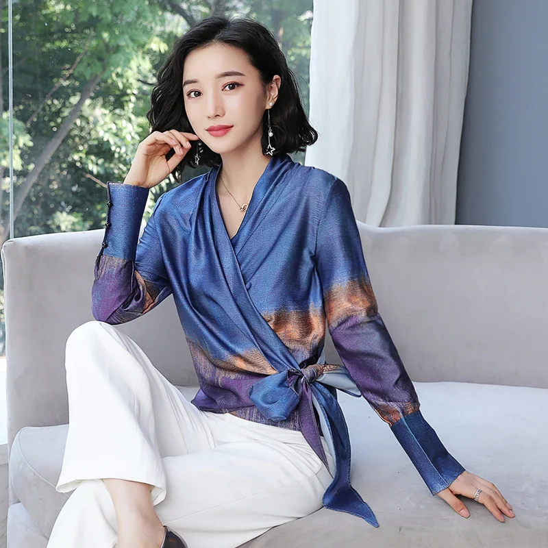 Осенняя Модная рубашка женская верхняя одежда длинный рукав Тонкий шифоновое