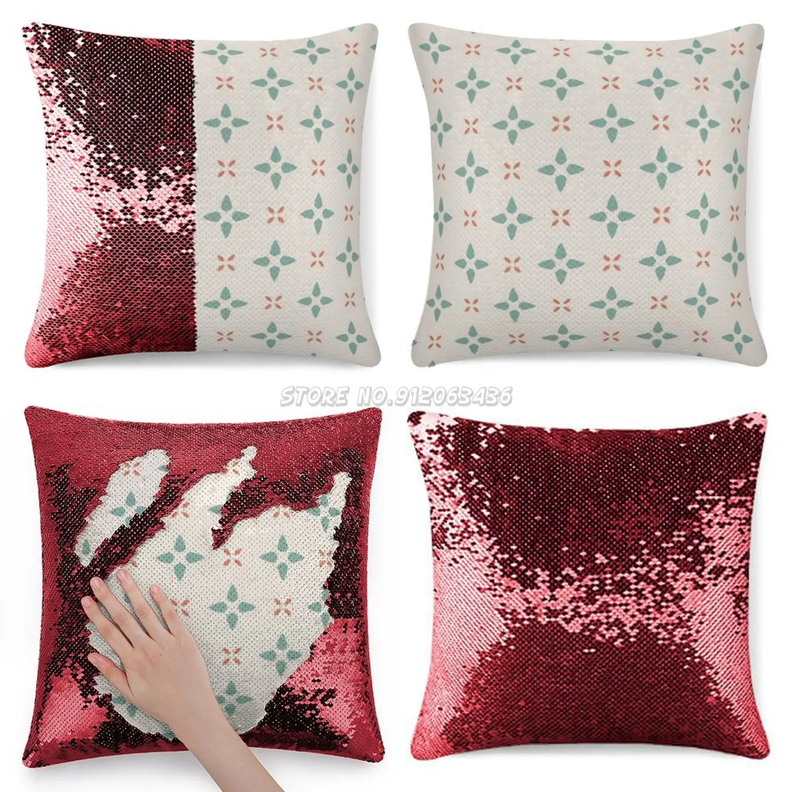 

Pattern Flowers Colorful Repeat Sequin Pillowcase Glitter Throw Pillow for Party Cafe Home Sofa Colorful Color Colorful Colorful