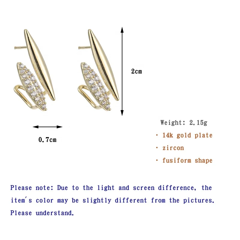 

ONYSS Women Gold Jewelry Fusiform Shape Stone CZ Zircon Stud Earrings for women