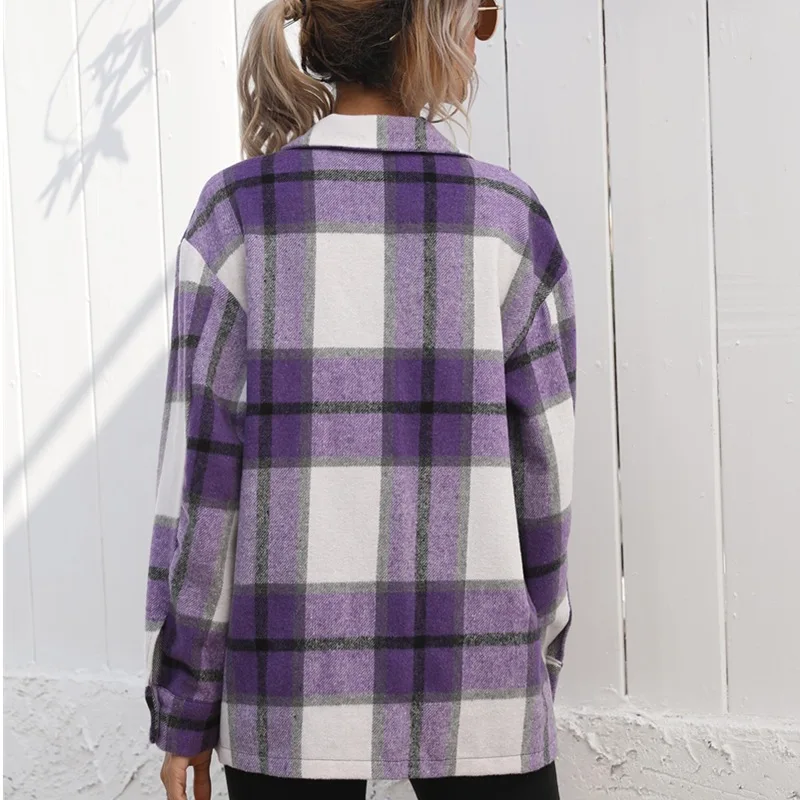 

2020 Autumn Winter European And American Street Hipster Fashion Retro Plaid Loose Casual French Woolen Coat Women's Clothing