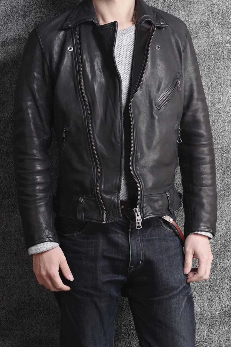Натуральная японская Стильная приталенная мотоциклетная Мужская куртка из