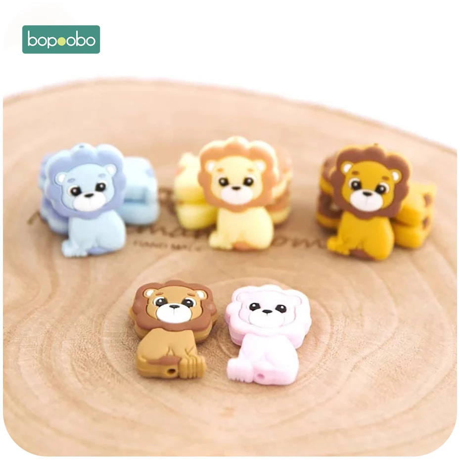Bopoobo 3 шт. Силиконовые Прорезыватели для еды силиконовые мини бусины в форме льва Bpa Бесплатно Детские Прорезыватели Для DIY Соска-подвеска грызуны бусины