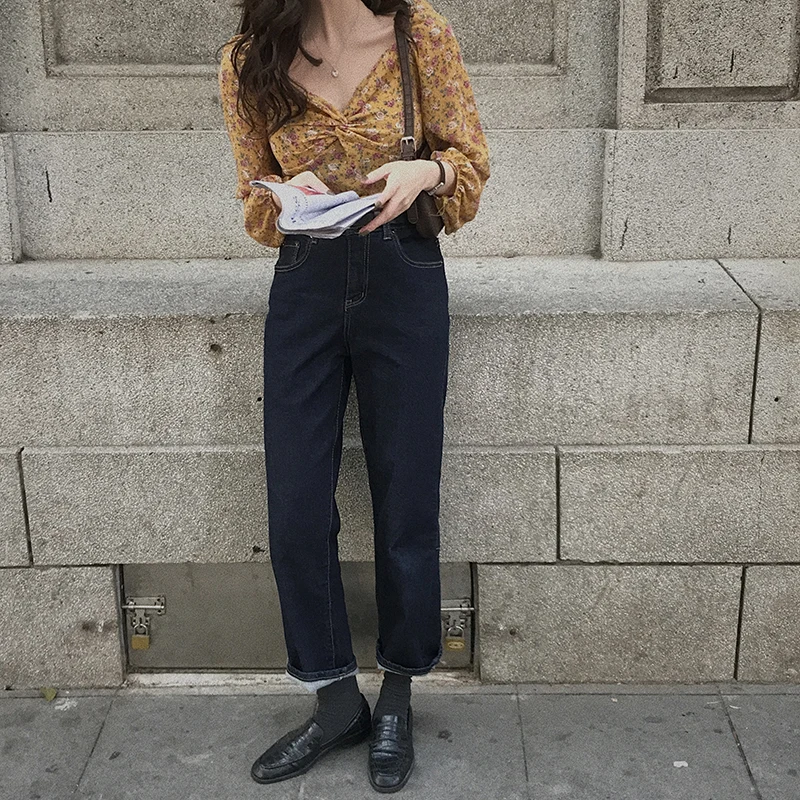 Винтажная блузка с цветочным принтом Женская Сексуальная Милая укороченная