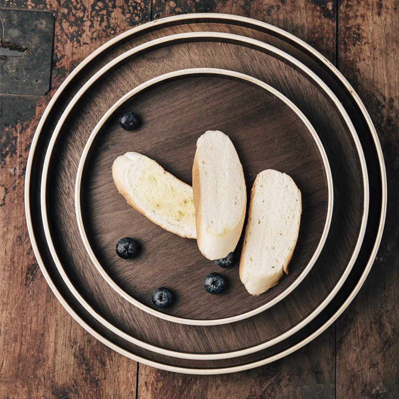 Поддон из черного ореха в японском стиле поддон с круглым верхом для фруктов