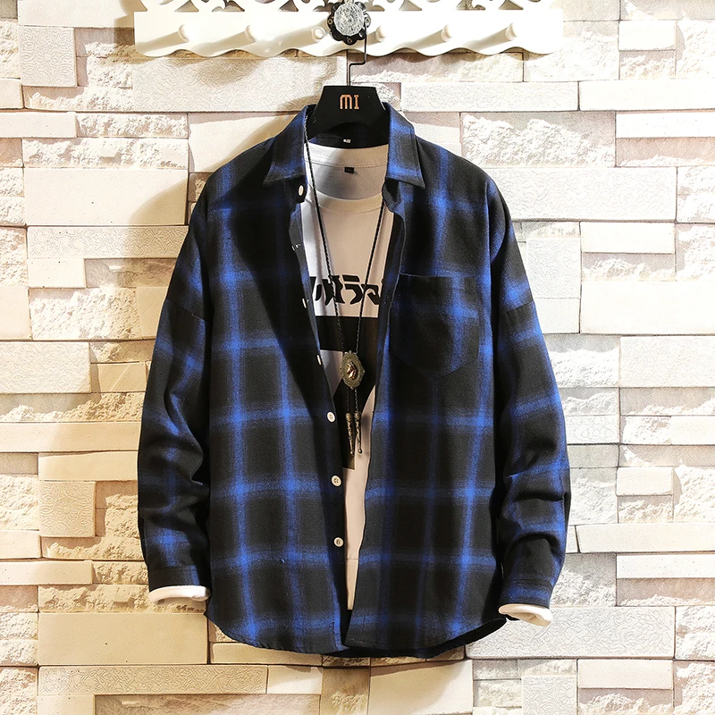 Клетчатая Мужская рубашка весна-осень 2020 новая фланелевая клетчатая с длинным